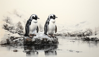 Penguins in polar regions. AI generated