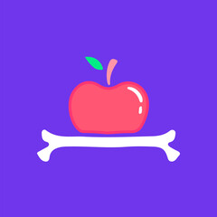 Apple fruit and bone, illustration for t-shirt, sticker, or apparel merchandise. With doodle, retro, groovy, and cartoon style.