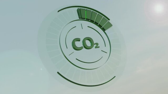 Carbon dioxide dial CO2 reduction animation representing sustainable energy and environmental low-carbon and net-zero