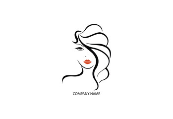 women long hair style icon, logo women face on white background