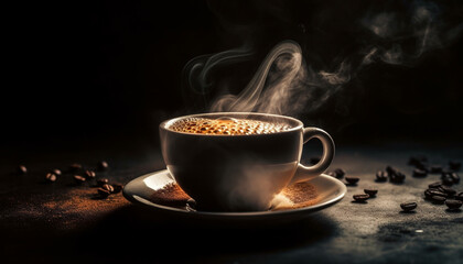 Dark coffee bean aroma fills elegant coffee shop backdrop generated by AI