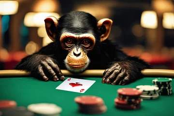 Fototapete Rund Schimpanse am Spieltisch beim Poker © Pixelot
