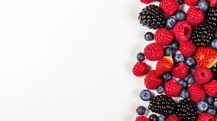 Berry mix of strawbwerry blueberry raspberry on table with copy space