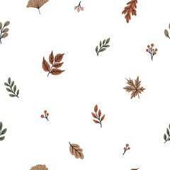 Seamless pattern with autumn leaves on a white background for children's textiles, scrapbooking paper, cards.