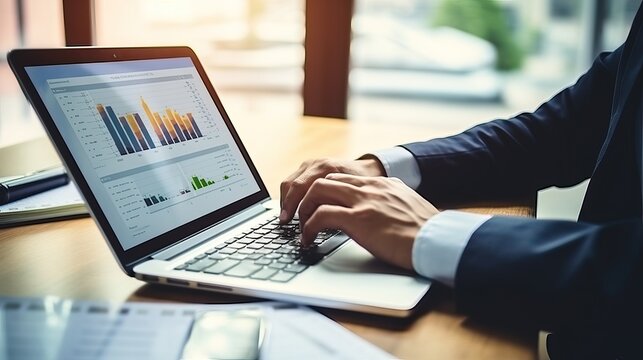 Businessman use laptop computer for analyze graph, Digital online job