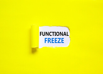 Functional freeze symbol. Concept words Functional freeze on beautiful white paper. Beautiful yellow paper background. Business psychology functional freeze concept. Copy space.