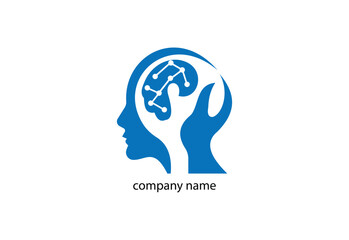 Human head brain silhouette thin logo or icon design template