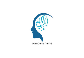 Human head brain silhouette thin logo or icon design template