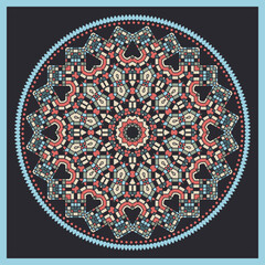 Colored circle pattern with flowers element. Mandala. Round pattern can be used for backgrounds, motifs, textile, fabrics, gift wrapping, templates, carpet, tiles. Vector.