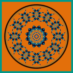 Colored circle pattern with flowers element. Mandala. Round pattern can be used for backgrounds, motifs, textile, fabrics, gift wrapping, templates, carpet, tiles. Vector.