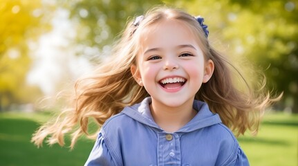 A medium shot portrait of a young girl, a joyful spirit on a sunny day at the park, generative AI