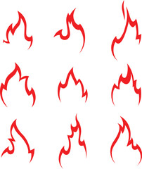 Fire set icons. Symbol or emblem red color. Vector illustration