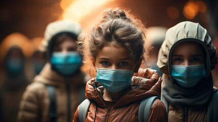 Children with masks, let's block viruses