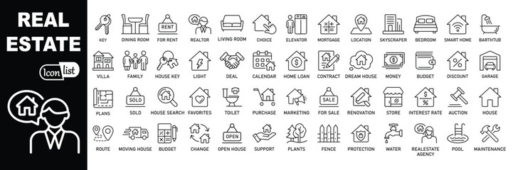 Real estate line icons collection. Thin outline icons pack. Vector illustration