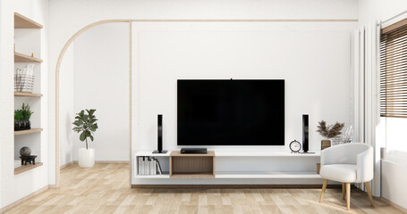 Tv cabinet in modern empty room Japanese - zen style,minimal designs.