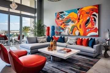 modern luxury condo living room with modern art (Generative AI)