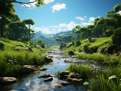 river in the forest UHD wallpaper Stock Photographic Image
