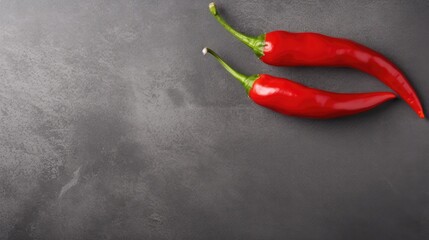 red hot chilli pepper on gray background - top view (Generative AI)