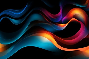 Colorful abstract waves with a surreal design on black background. Generative AI