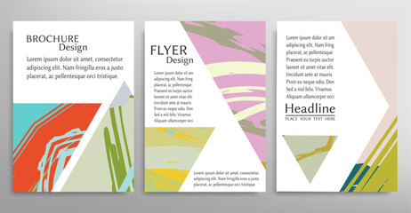 Naklejka premium Abstract backgrouns set, grunge texture. Minimalistic art, brush strokes style. Design for card, brochure, banner idea, book cover, booklet print, flyer sheet a4. Collage page, web header template.