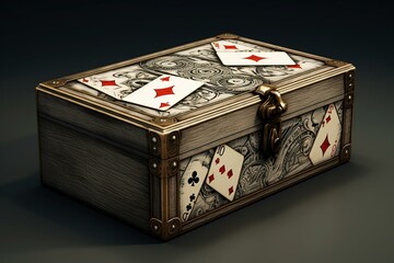 A rendered box with playing cards. Generative AI