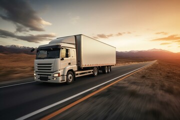 A fast white truck carries cargo on the road. Generative AI