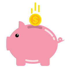 vector illustration of a coin being put into a pig's piggy bank
