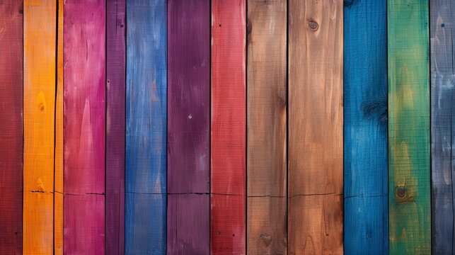 A vibrant and colorful wooden background  with vertical boards created with Generative AI technology