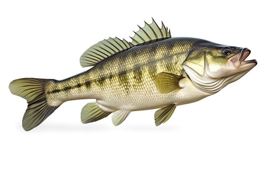 A large-mouthed bass fish on a white background created with Generative AI technology