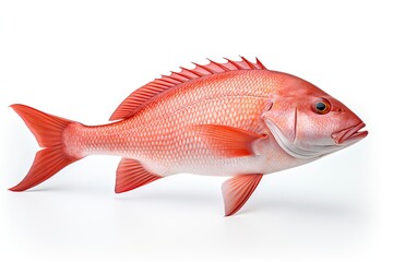 A vibrant red snapper fish on a clean white surface created with Generative AI technology - obrazy, fototapety, plakaty