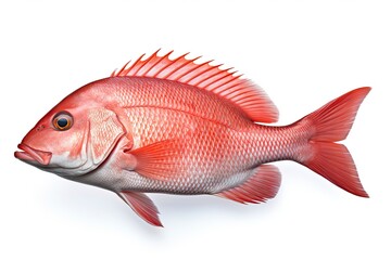 A vibrant red snapper fish against a clean white backdrop created with Generative AI technology - obrazy, fototapety, plakaty
