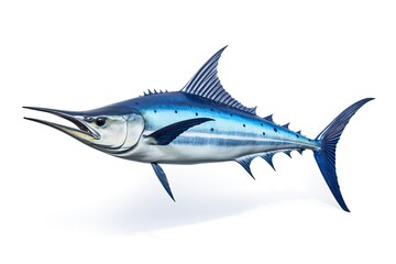Naklejka premium A vibrant blue sword fish against a clean white background created with Generative AI technology