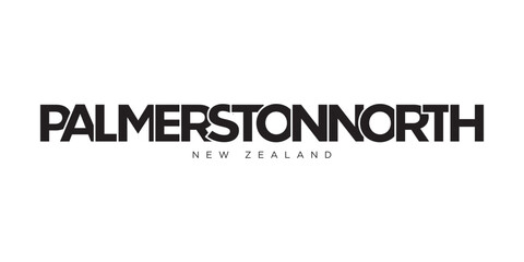 Palmerston North in the New Zealand emblem. The design features a geometric style, vector illustration with bold typography in a modern font. The graphic slogan lettering.