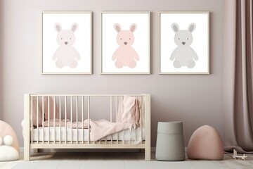 Mock Up Poster in A cozy and adorable baby's room with a crib and playful wall decor created with Generative AI technology