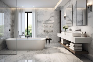 A modern bathroom with a sleek design and all the essential fixtures created with Generative AI technology