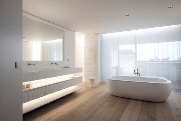 Fototapeta na wymiar A spacious white bathtub in a modern bathroom created with Generative AI technology