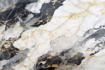 White Marble Granite Surface with Black and Gold Marbling - Modern Design, Generative AI