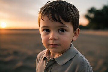 Idyllic Sunset Portrait of a Young Boy