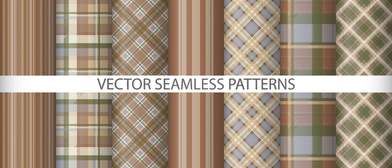 Set texture tartan pattern. Check vector background. Plaid textile seamless fabric.