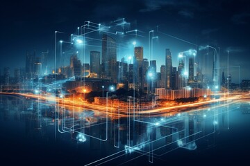 Fototapeta na wymiar Digitalization of cities using advanced technology. Generative AI