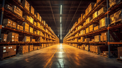 Fototapeta premium photograph of Automatic warehouse with high shelves. ,generative ai