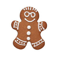 Hand painted gingerbread man cookie, cut out, isolated