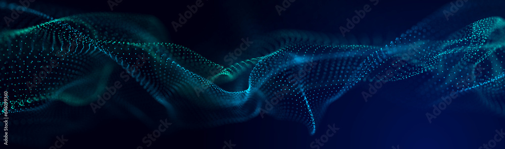 Poster Abstract wave of sound particles. Equalizer for music. Signal transmission. 3d rendering.
