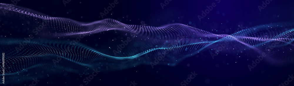 Aufkleber Abstract neon wave background in purple and blue tones. Visualization of computer virtual reality.3D rendering.