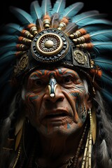 Amazing Portait of a South American Tribal Male during a War.