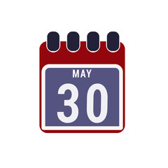 Calendar displaying day 30 (thirtieth) of the May - Day 30 of the month. Illustration