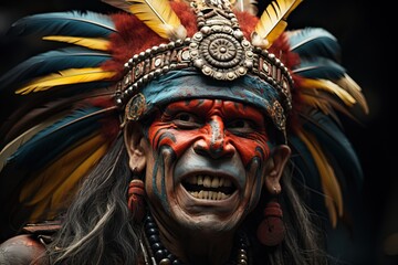 Obraz premium Amazing Portait of a South American Tribal Male during a War.