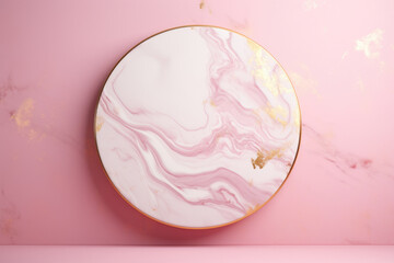 Fototapeta na wymiar Pink and Gold Marble Circle on Pink Background - Modern Design, Generative AI