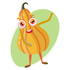 Autumn pumpkin with eyes and legs, funny fairy-tale character, vector illustration