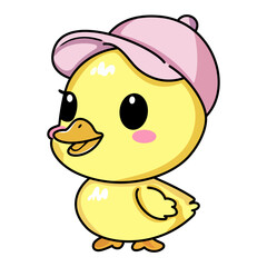 cute kitten wearing pink cap kawaii vector illustration